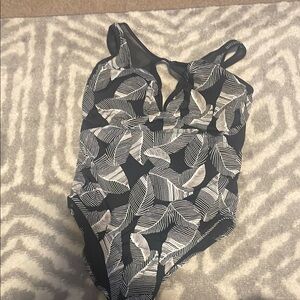 Leaf Print Black and White Woman’s One Piece